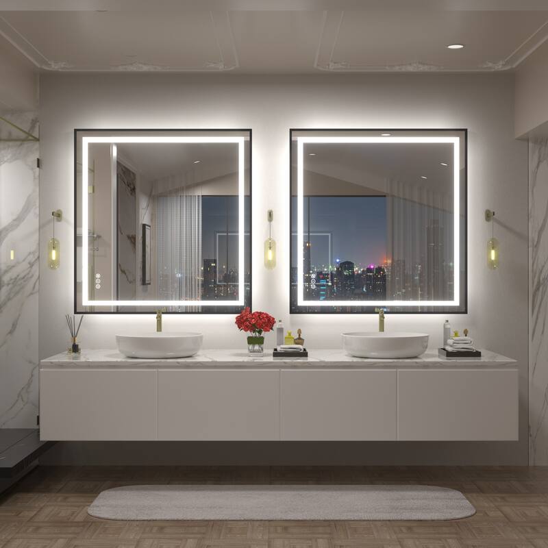Black Metal Framed LED Front Light and Backlit Anti-Fog Wall Bathroom/ Vanity Mirror