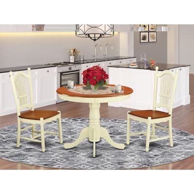 3-Piece Buttermilk and Cherry Solid Wood Top - Dining Room Set - Seats 4