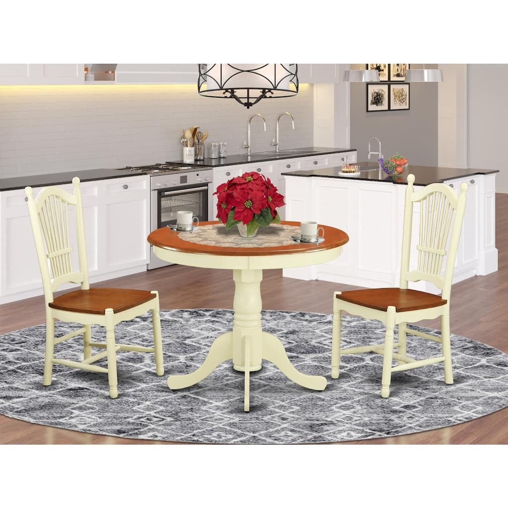 3-Piece Buttermilk and Cherry Solid Wood Top - Dining Room Set - Seats 4