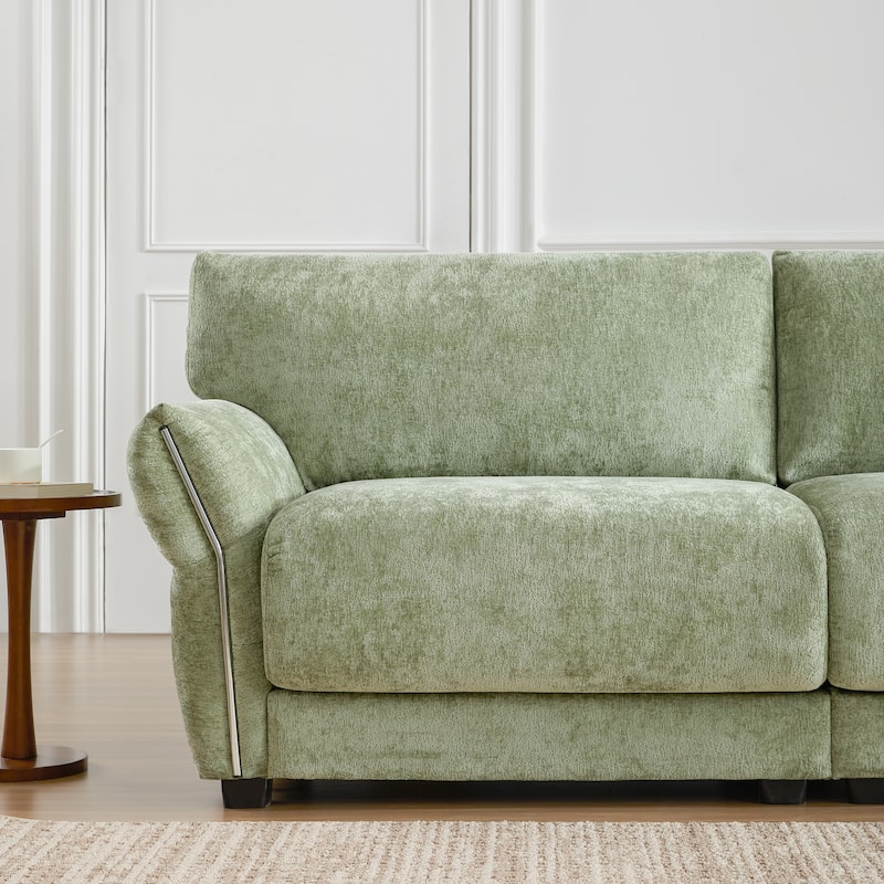 110" Chenille L-Shaped 4-Seater Sectional Sofa with USB/Type-C Charging & Free-Move Ottoman