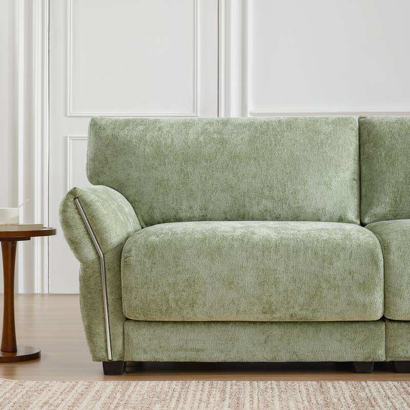110" Chenille Modular Sectional Sofa, 4 Seat L-Shape with USB and Type-C Charger and One Ottoman