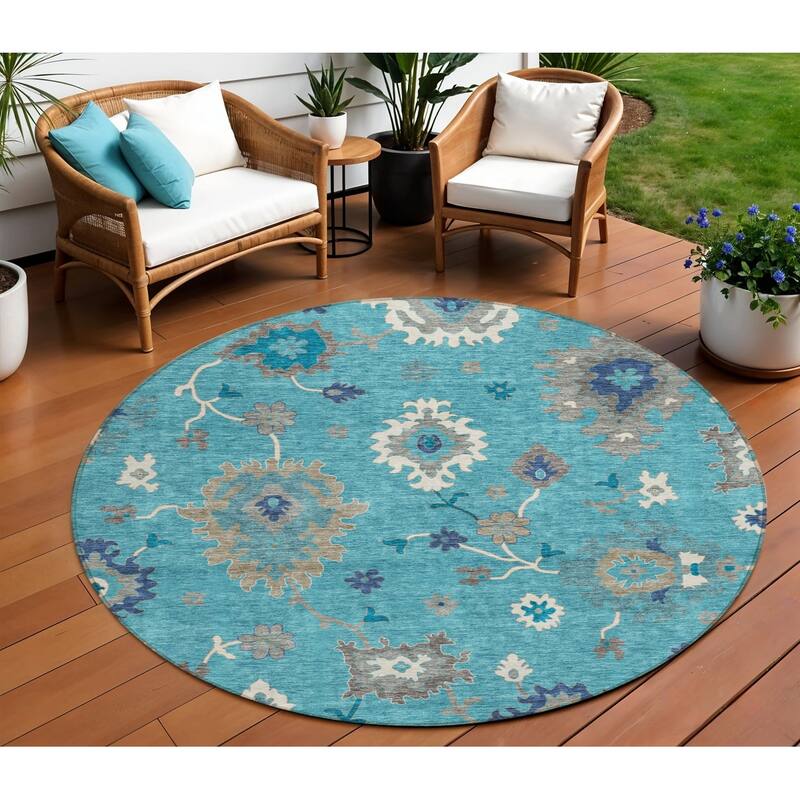 HomeRoots Floral Traditional Rectangle Outdoor Rug - 8' Round