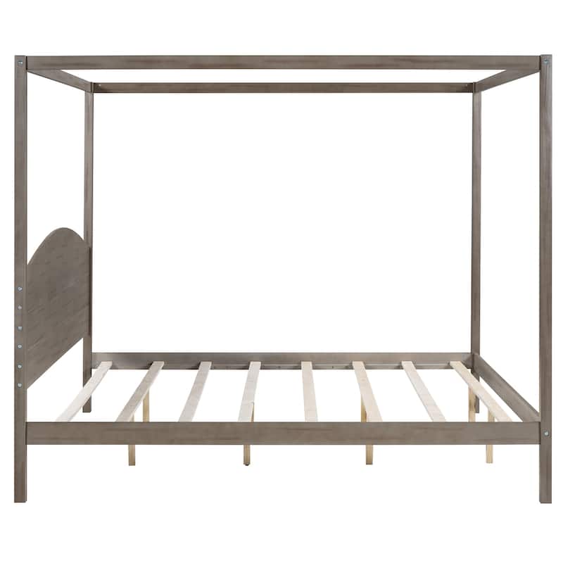 King Pine Canopy Bed with Headboard & Support Legs