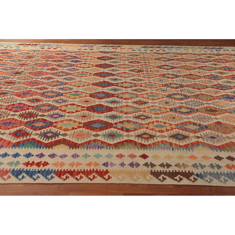 Oriental Kilim Large Rug Hand-Woven Wool Carpet - 10'1"x 16'0"