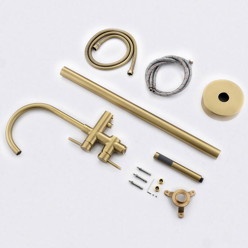 Brushed Gold Double Handle Floor Mounted Freestanding Tub Filler