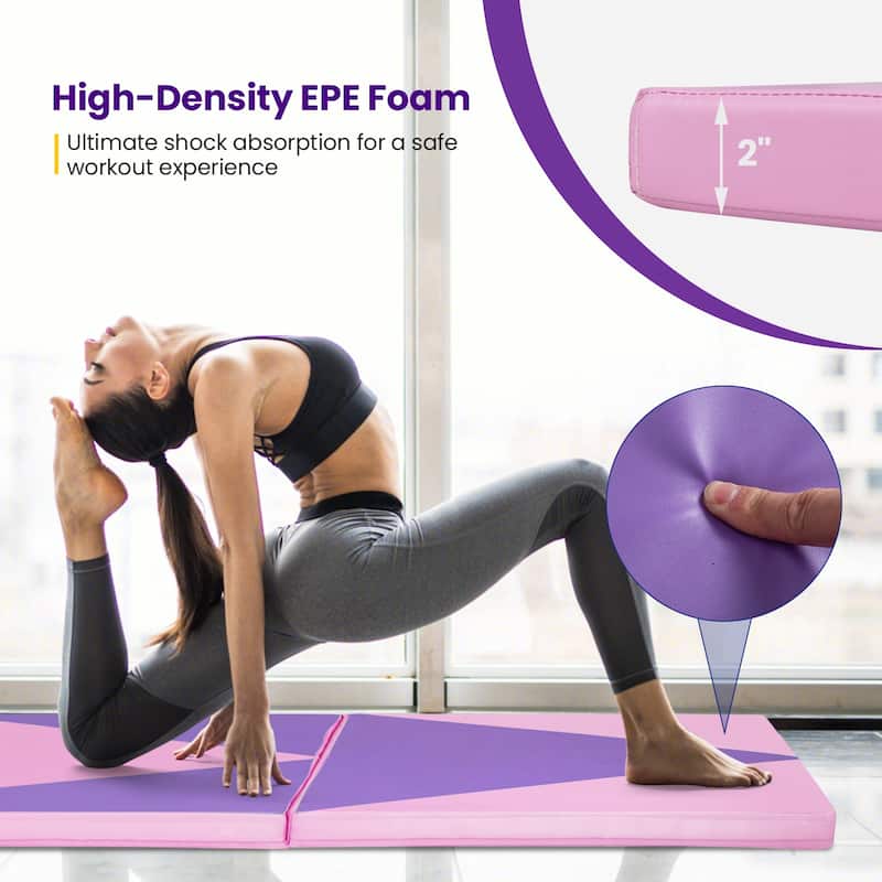 4-Panel Foldable Gymnastics Mat with Shock Absorbing Foam and Hook Loop Secure Connection - 120" x 48" x 2"