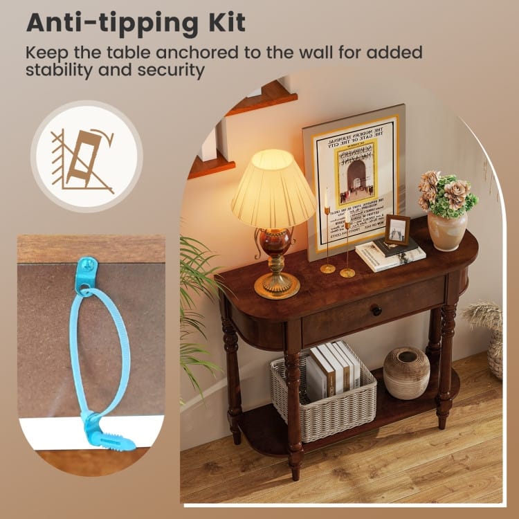 Retro Solid Wood Console Table with Drawer and Shelf Narrow Entryway Sofa Table for Living Room Hallway - 36" x 13" x 31"