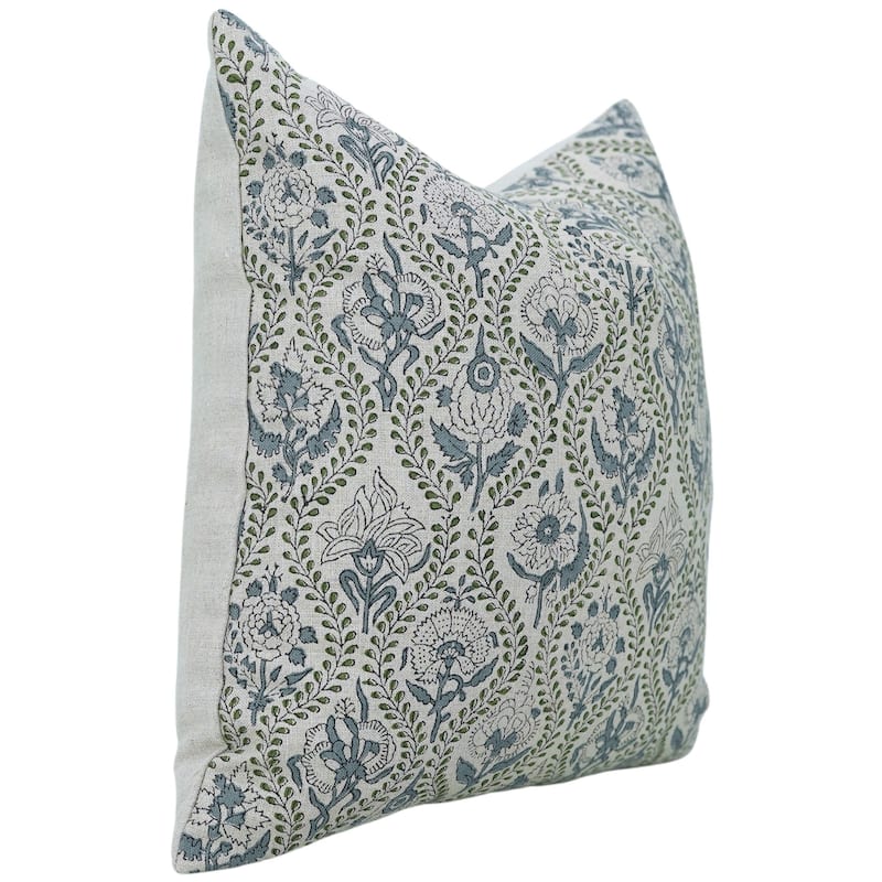Linen Farmhouse Block print pillow Cover - Amarbel