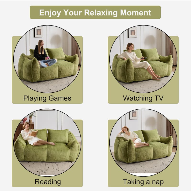 Giant Lazy Bean Bag Couch Chair Ultra Soft Fluffy Loveseat Sofa Chaise Lounge Indoor Cozy Faux Fur Reading Chair with Pillows