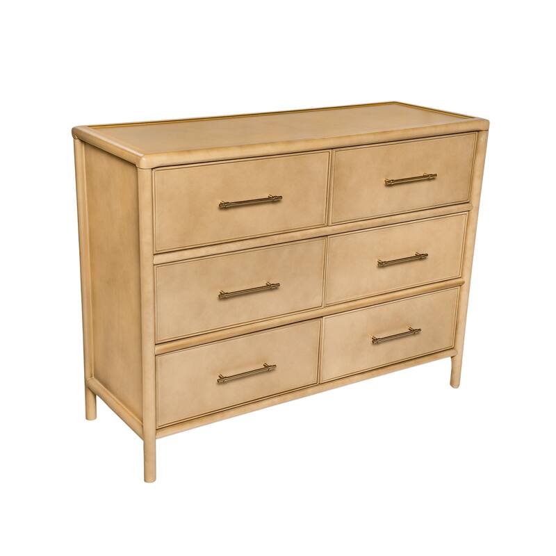 Roomfitters Large 6-Drawer Sideboard Storage Cabinet with Gold Handles