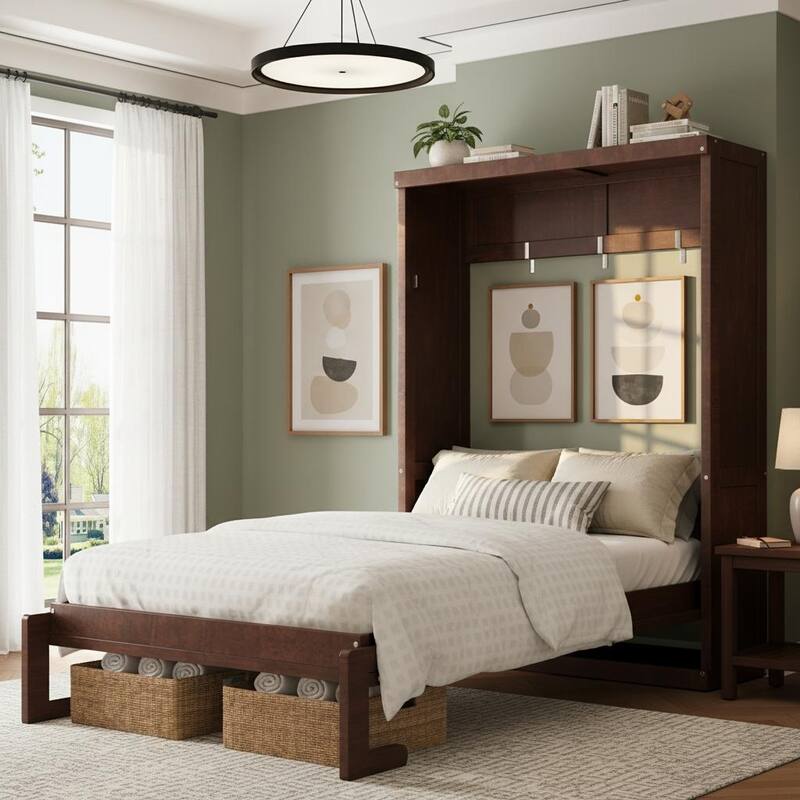 Murphy Bed with Foldable Cabinet Design by Harper&Bright Designs - Espresso - Twin