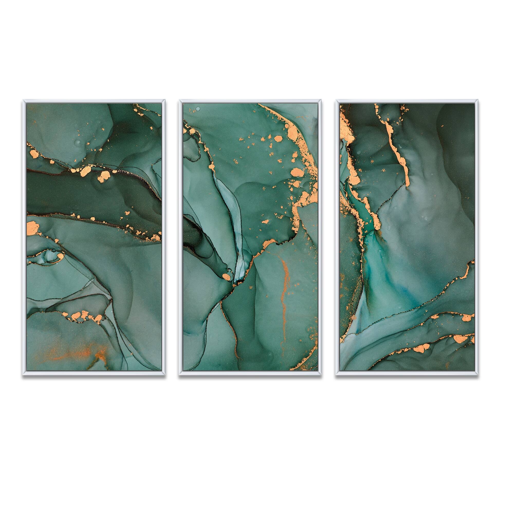 Designart "Turquoise And Grey Luxury Abstract Fluid Art IV" Modern