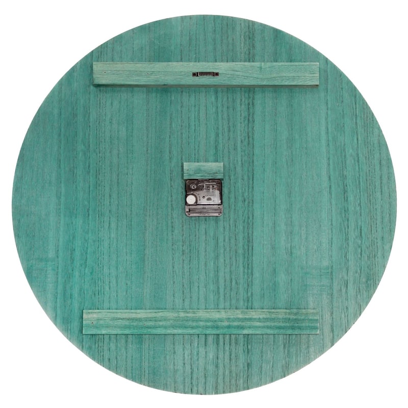 Country Rustic Coastal Round Wooden Wall Clock - 23" - Blue and White