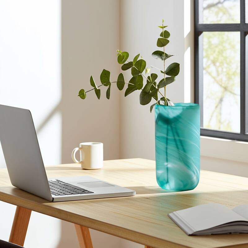 Glass Vase Modern Swirled Flower Pattern Coastal Inspired Tall Accent