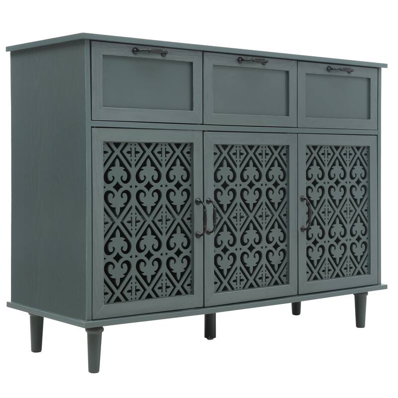 Retro Style 47.24" Horizontal Dresser with 3 Drawer and 3 Door, Carved Panel for Bedroom, Living Room