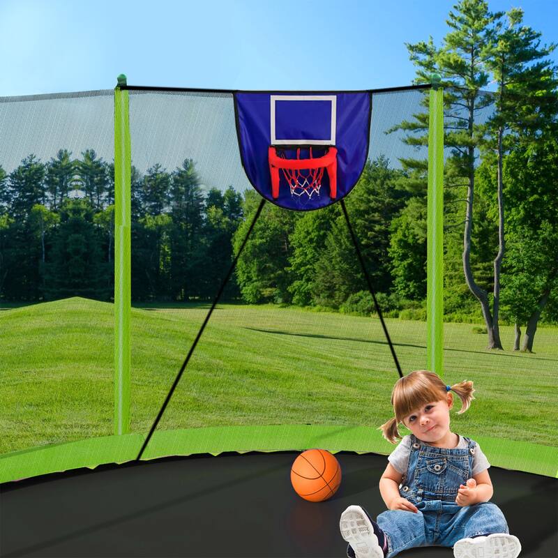 15FT Trampoline with Basketball Hoop Inflator and Ladder, 6pcs safety new pole Sleeves