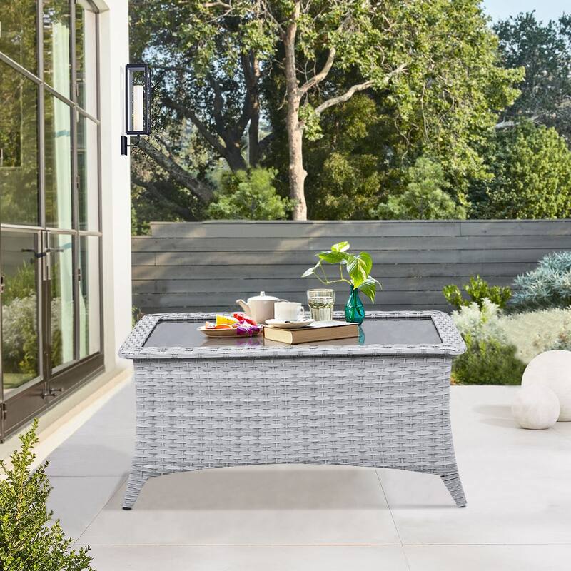 Outdoor Coffee Table with Tempered Glass Top - Multi