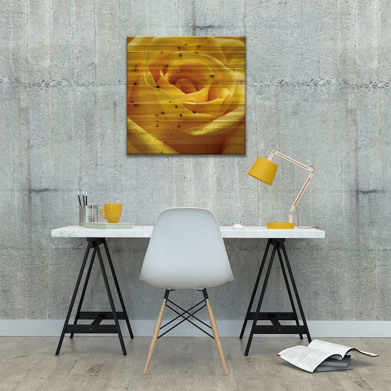 Yellow Rose Print On Wood by PhotoINC Studio - Multi-Color