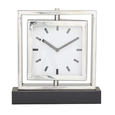 Stainless Steel Metal Clock with Black Base - Silver - Roche River Decor - 3"W x 9"L x 10"H