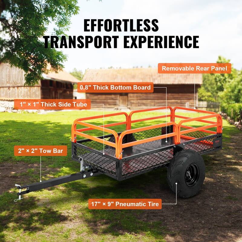 VEVOR Heavy Duty Steel ATV Dump Trailer 15 Cubic Feet Tow Behind Dump Cart Garden Trailer