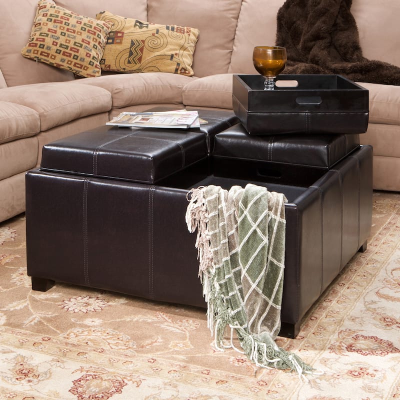 Dartmouth Espresso Bonded Leather Four-section Square Storage Ottoman by Christopher Knight Home - Espresso - Large