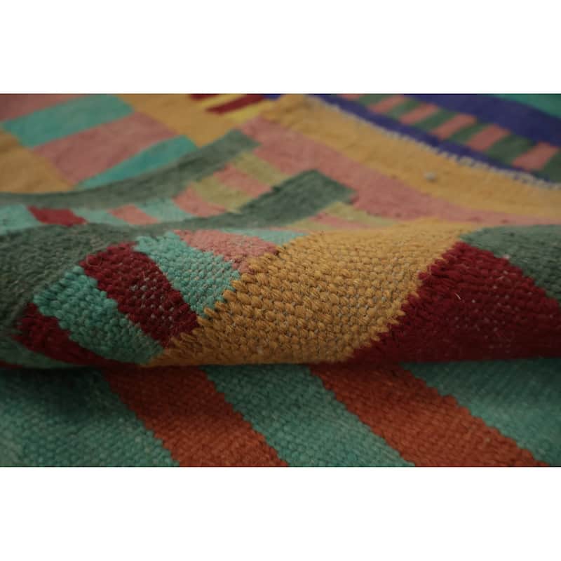 Hand Woven Oriental 100% Wool Carpet Southwestern Modern Multi-Colored Kilim Area Rug - 9' 10'' X 7' 0''