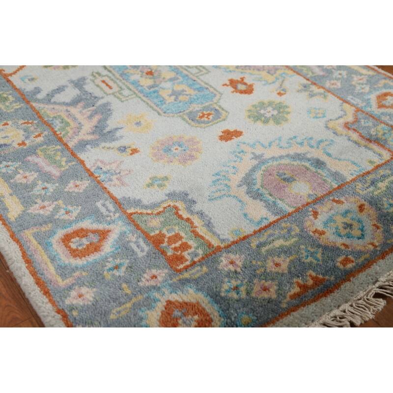 Transitional Blue Oushak Style Foyer Rug Handmade Wool Carpet - 2'7"x 5'10"