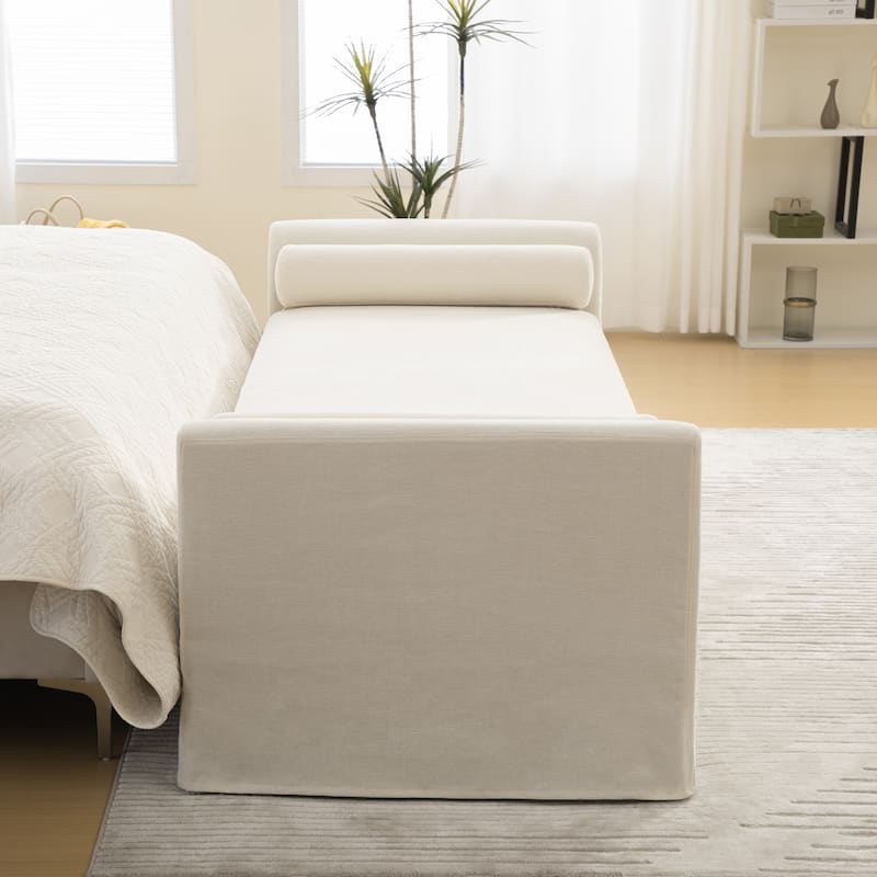 88.58"W Modern Bench, Bed End Bench with Armrests,Chenille Chaise Lounge Couch with 2 Bolster Pillows