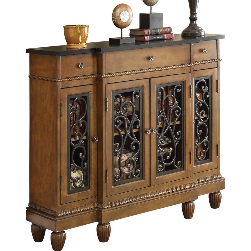 3 Drawers and 4 Doors Wood Console Table in Oak and Antique Bronze - Oak/Antique Bronze