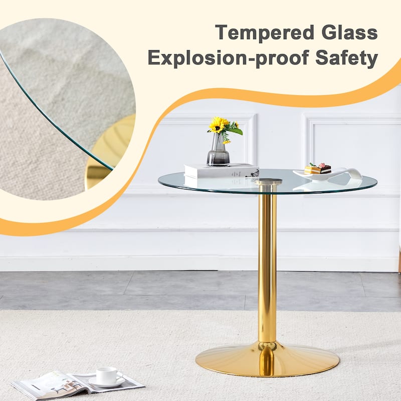 Coffee Table, Living Room Round Coffee Table Center Table with Glass Table Top Dining Room Small Dining Table with Metal Legs