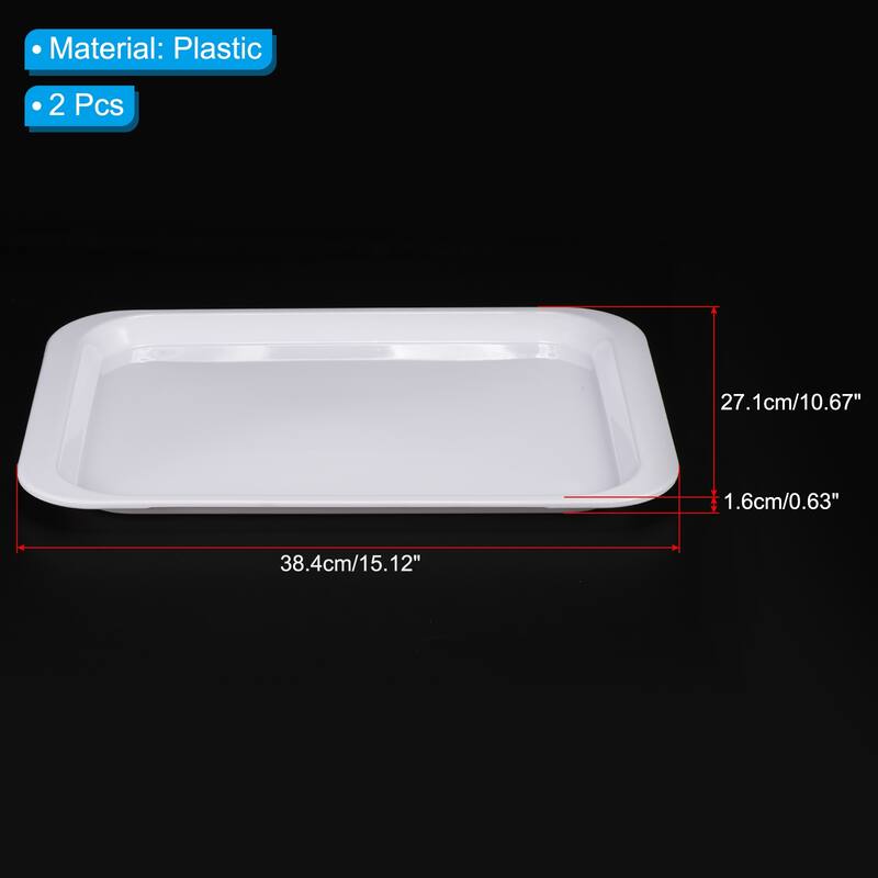 Fast Food Tray, 2 Pack Plastic Serving Tray Reusable Rectangle Tray - White