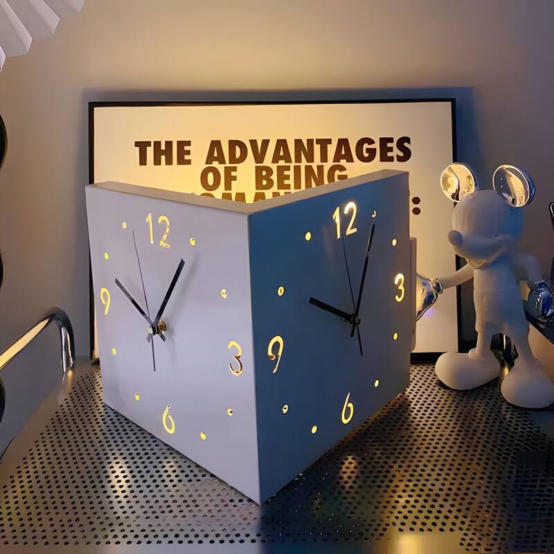 Nordic Square Modern Corner Wall Clock with Sensor Night Light Christmas Gifts