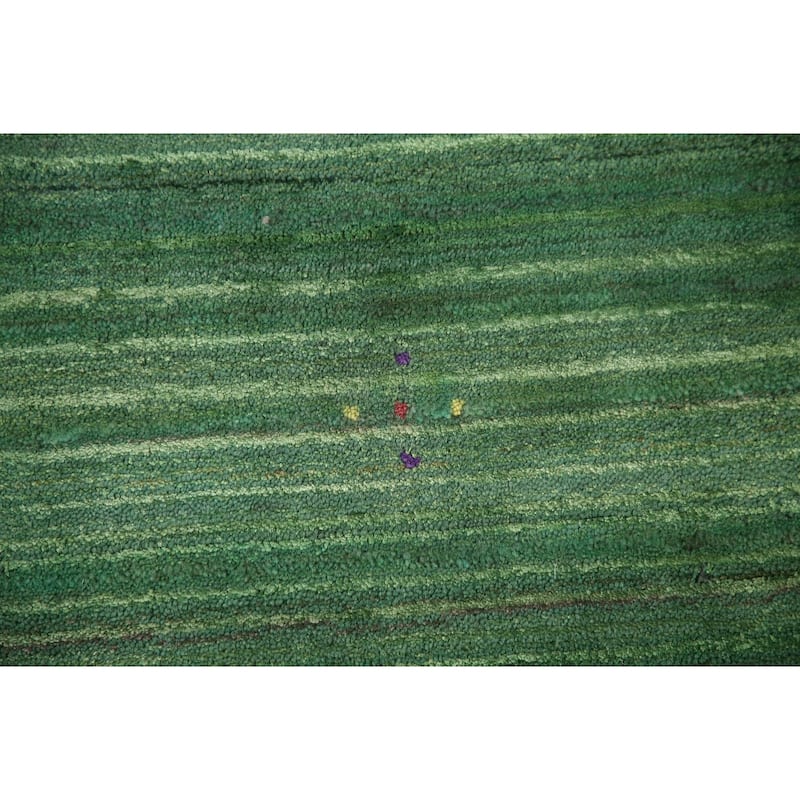 Striped Green Gabbeh Oriental Area Rug Handmade Silk Carpet - 9'1"x 11'5"