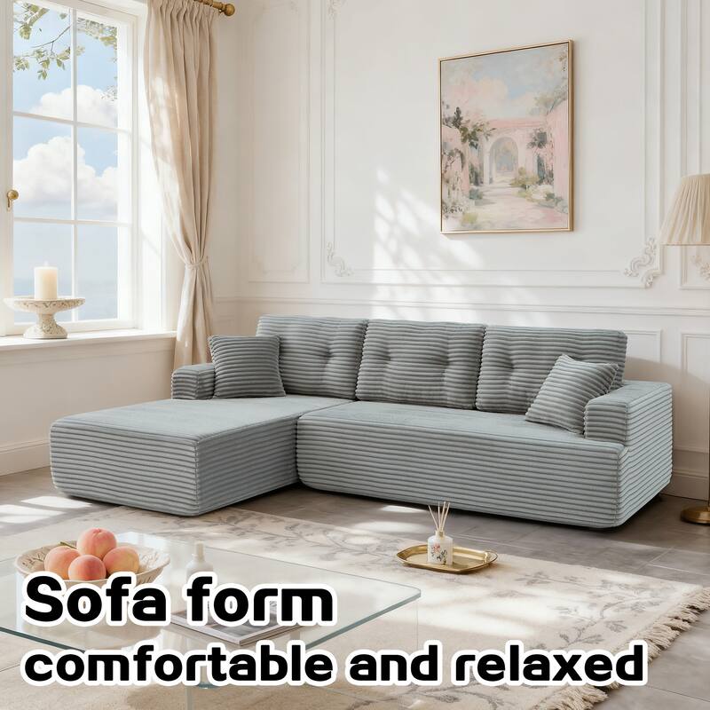 Rossetta Modern Minimalist Style L-Shape Compressed Corduroy Sectional Sofa with Left-Facing Chaise