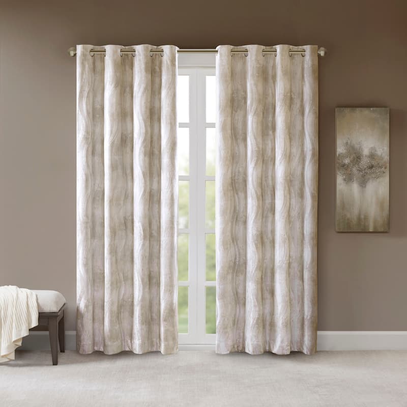 SunSmart Alastair Ivory Printed Jacquard Total Blackout Single Curtain Panel - 50"W x 108"L - Ivory