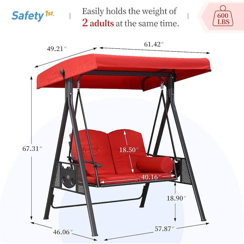 PURPLE LEAF Outdoor Patio Porch Swing with Canopy and Side Tables On