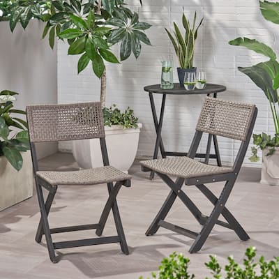 Hillside Outdoor Acacia Wood Foldable Bistro Chairs with Wicker Seating (Set of 2) by Christopher Knight Home