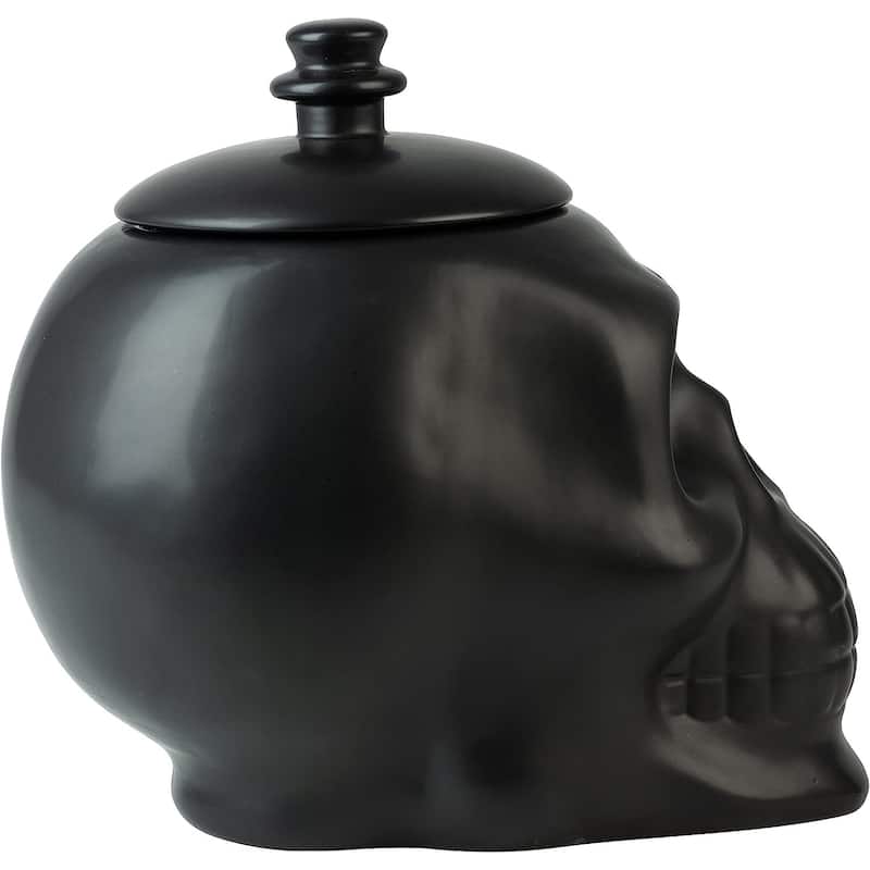 Matte Black Ceramic Skull Cookie Jar