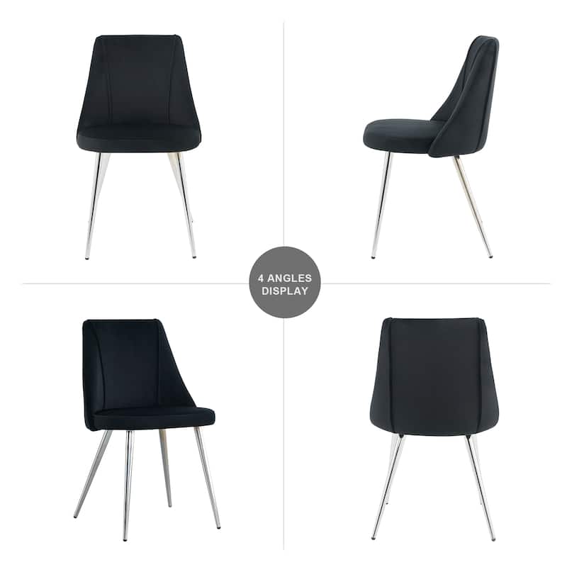 Set of 4 Modern simple velvet dining chair with chrome metal legs