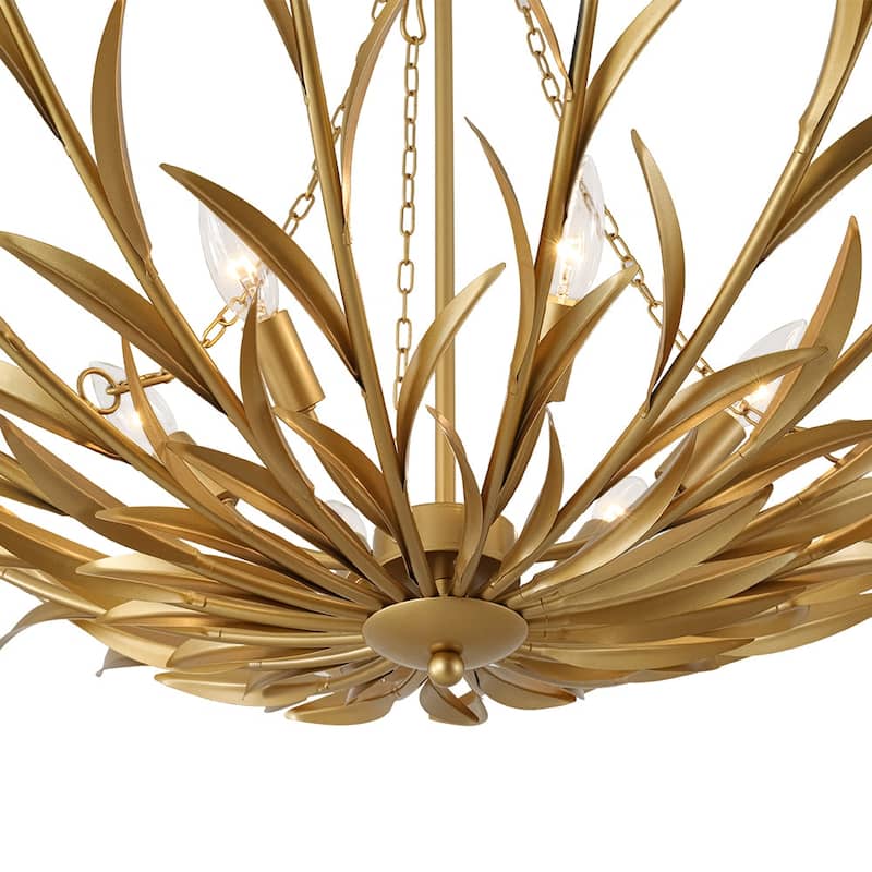 French Luxury Large Iron Gold Floral Round Cage Chandelier - 33.5 in