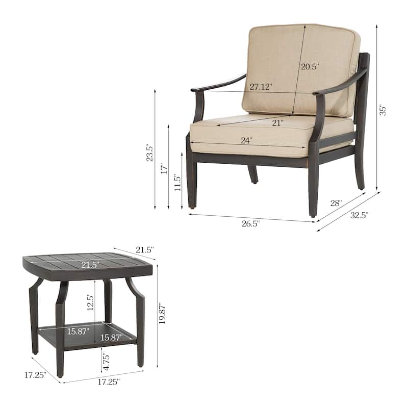 Patio Aluminum Conversation Sofa Set With Sunbrella Cushions