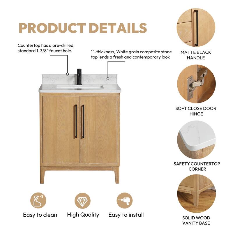 Gara Single Bath Vanity with Composite Stone Top without Mirror