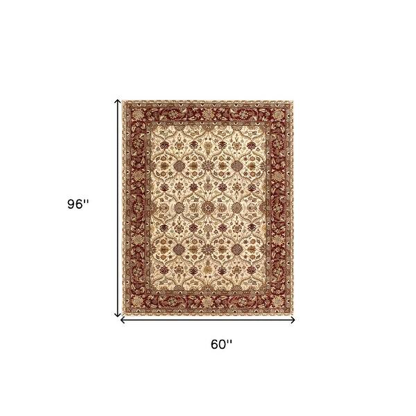 5' x 8' Cream Oriental Hand Tufted Non Skid Area Rug