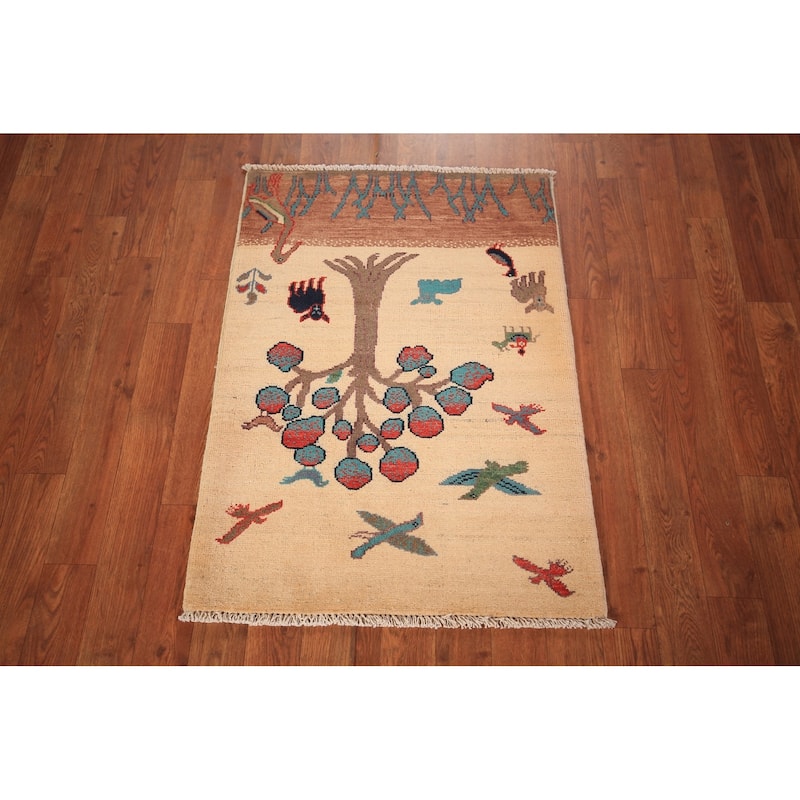 Pictorial Kazak Oriental Foyer Rug Hand-Knotted Wool Carpet - 2'0" x 3'0"