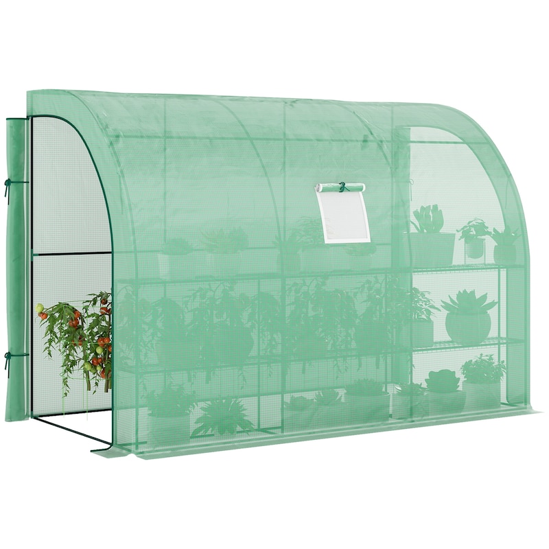 Outsunny 10' x 5' x 7' Outdoor Walk-In Greenhouse, Plant Nursery with Zippered Doors, PE Cover and 3-Tier Shelves