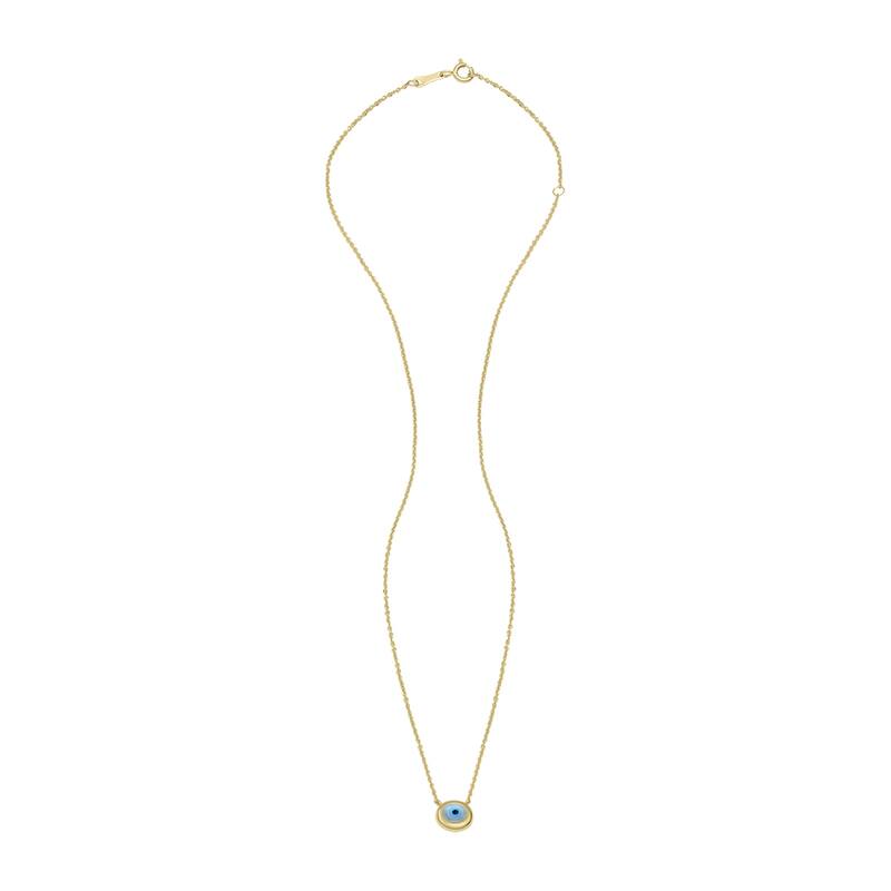 Marquee Jewels 14K Yellow Gold Round Evil Eye Necklace with Mother of Pearl and Spring Ring Clasps
