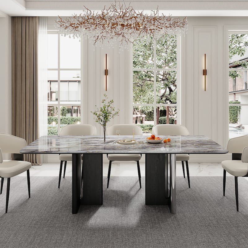 Modern 78.7" Dining Table, Glossy Sintered Stone Top, for 6-8 persons - 78.74"