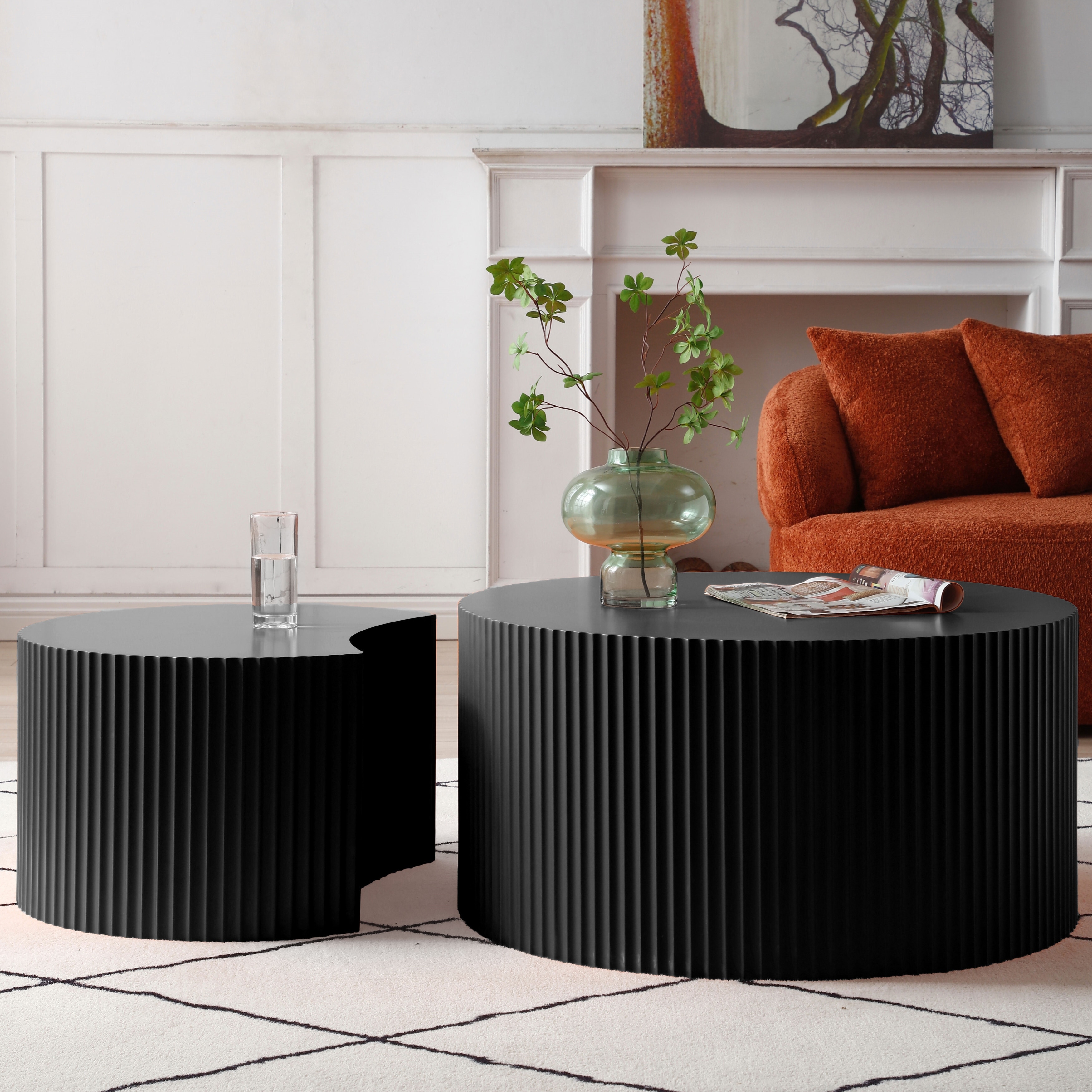 Round Coffee Table Set of 2 Nesting End Side Tables Living Room Home Office