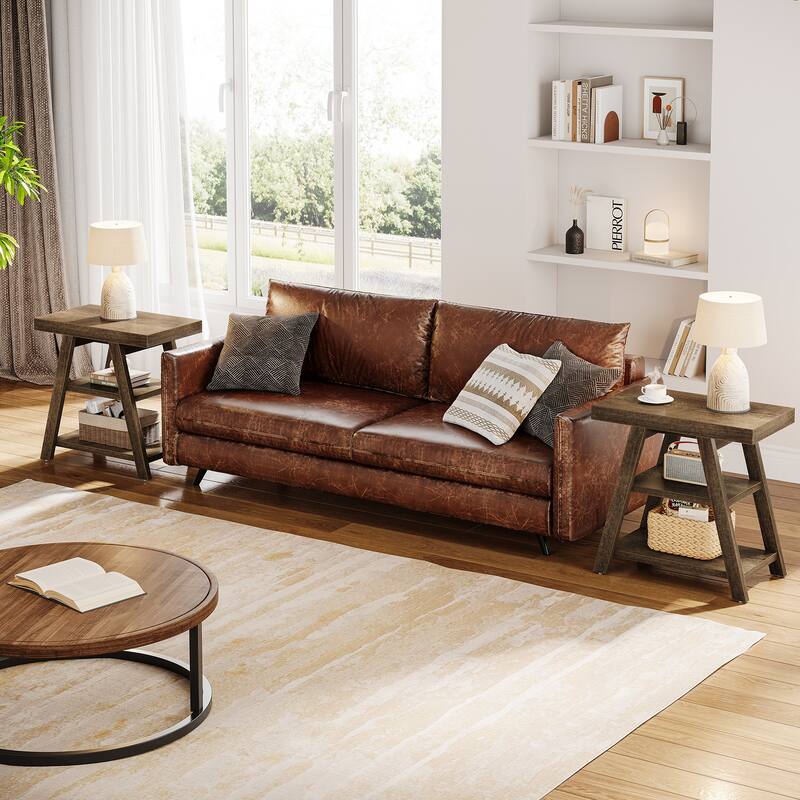 End Table with Shelf, Wooden Side Table, Sofa/Bedside Table, Nightstand for Living Room, Bedroom