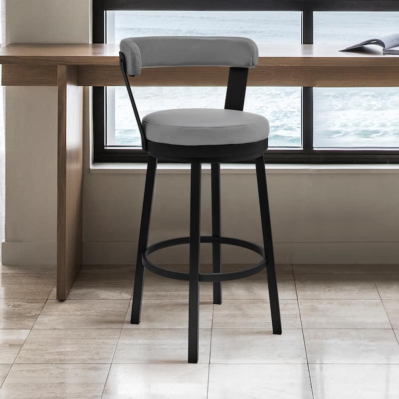 30" Chic Grey Faux Leather with Black Finish Swivel Bar Stool - 40" x 17" x 19"